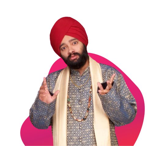 Harjeet in a kurta and shawl, mid performance